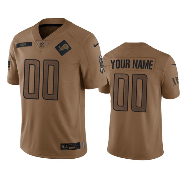 Men's Detroit Lions Active Player Custom 2023 Brown Salute To Service Limited Football Stitched Jersey - U-jersey