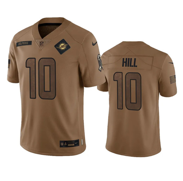 Men's Miami Dolphins #10 Tyreek Hill 2023 Brown Salute To Service Limited Football Stitched Jersey - U-jersey