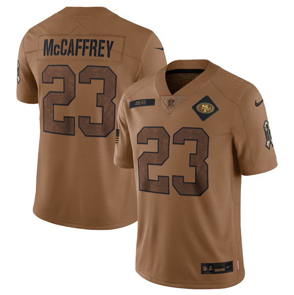 Men's San Francisco 49ers #23 Christian McCaffrey 2023 Brown Salute To Service Limited Football Stitched Jersey - U-jersey