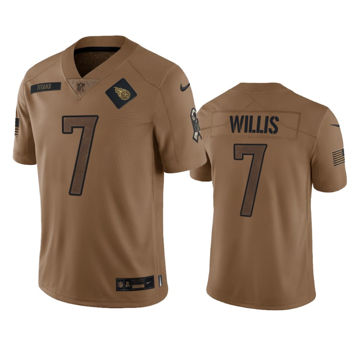 Men's Tennessee Titans #7 Malik Willis 2023 Brown Salute To Service Football Stitched Jersey - U-jersey