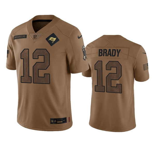 Men's Tampa Bay Buccaneers #12 Tom Brady 2023 Brown Salute To Service Limited Football Stitched Jersey - U-jersey