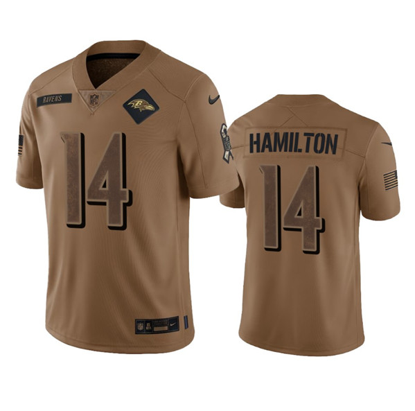 Men's Baltimore Ravens #14 Kyle Hamilton 2023 Brown Salute To Service Limited Football Stitched Jersey - U-jersey
