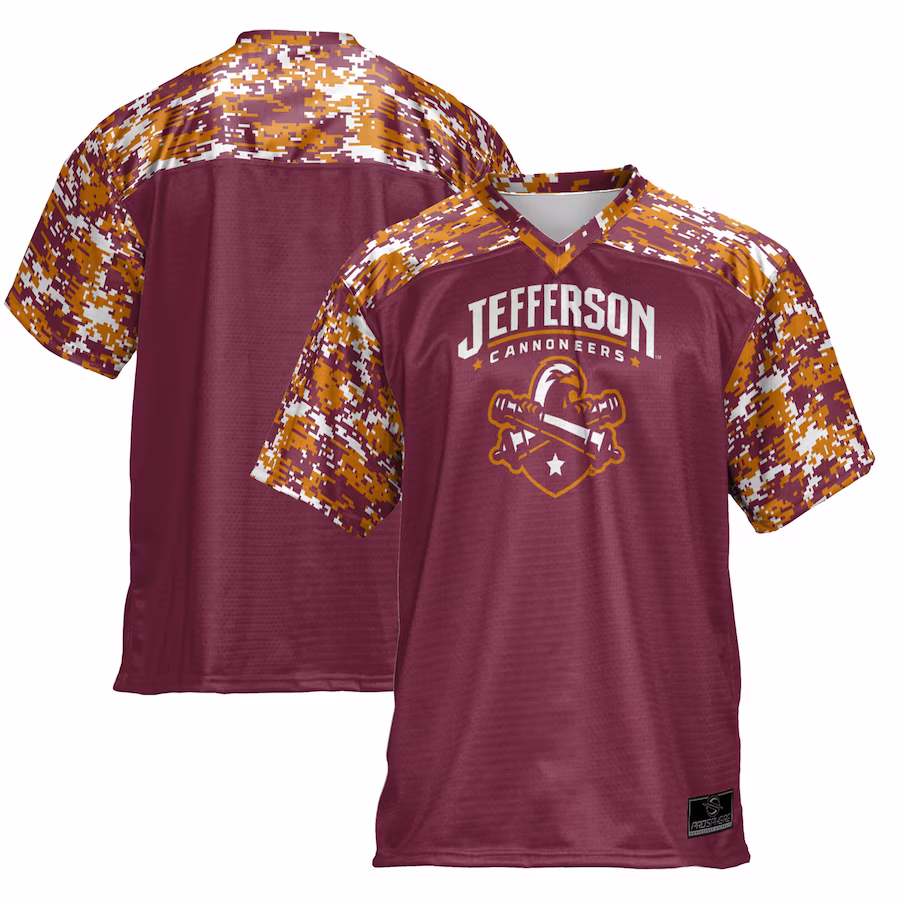 Jefferson Community College Cannoneers ProSphere Camo Football Jersey - Maroon - U-jersey