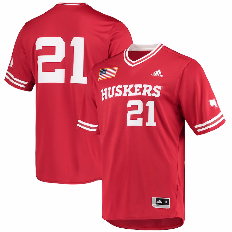 Nebraska Huskers adidas Replica V-Neck Baseball Jersey - Scarlet - U-jersey