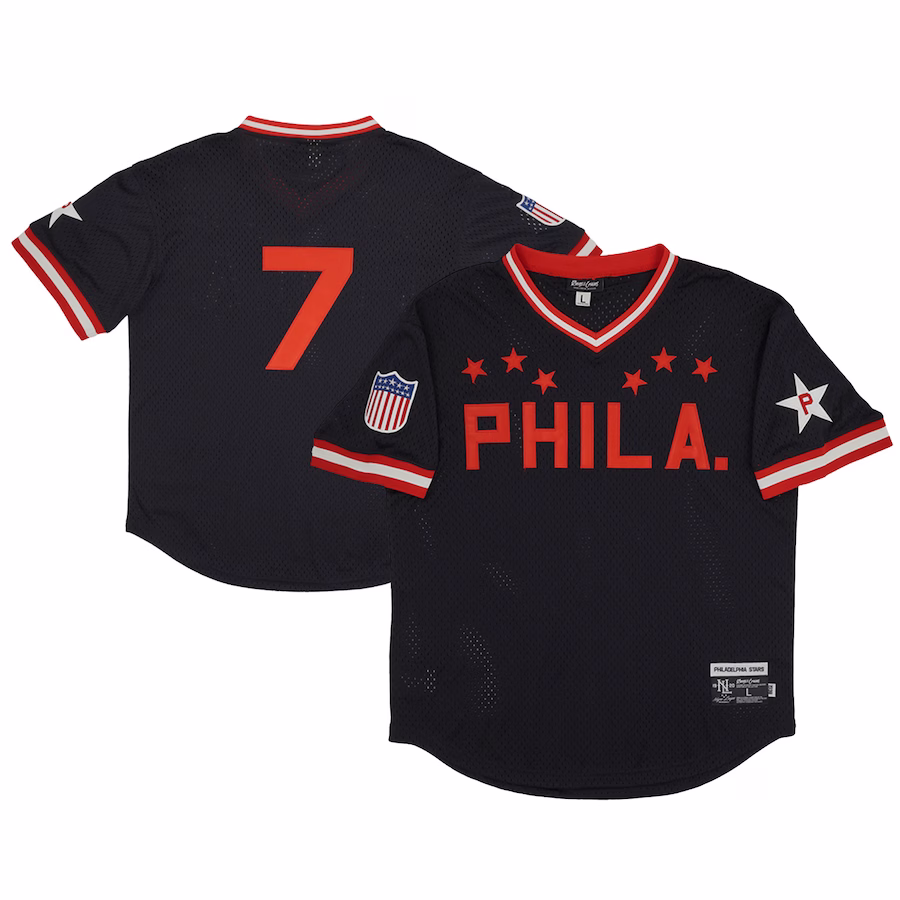Men's Philadelphia Stars #7 Rings & Crwns Black Mesh Replica V-Neck Jersey - U-jersey