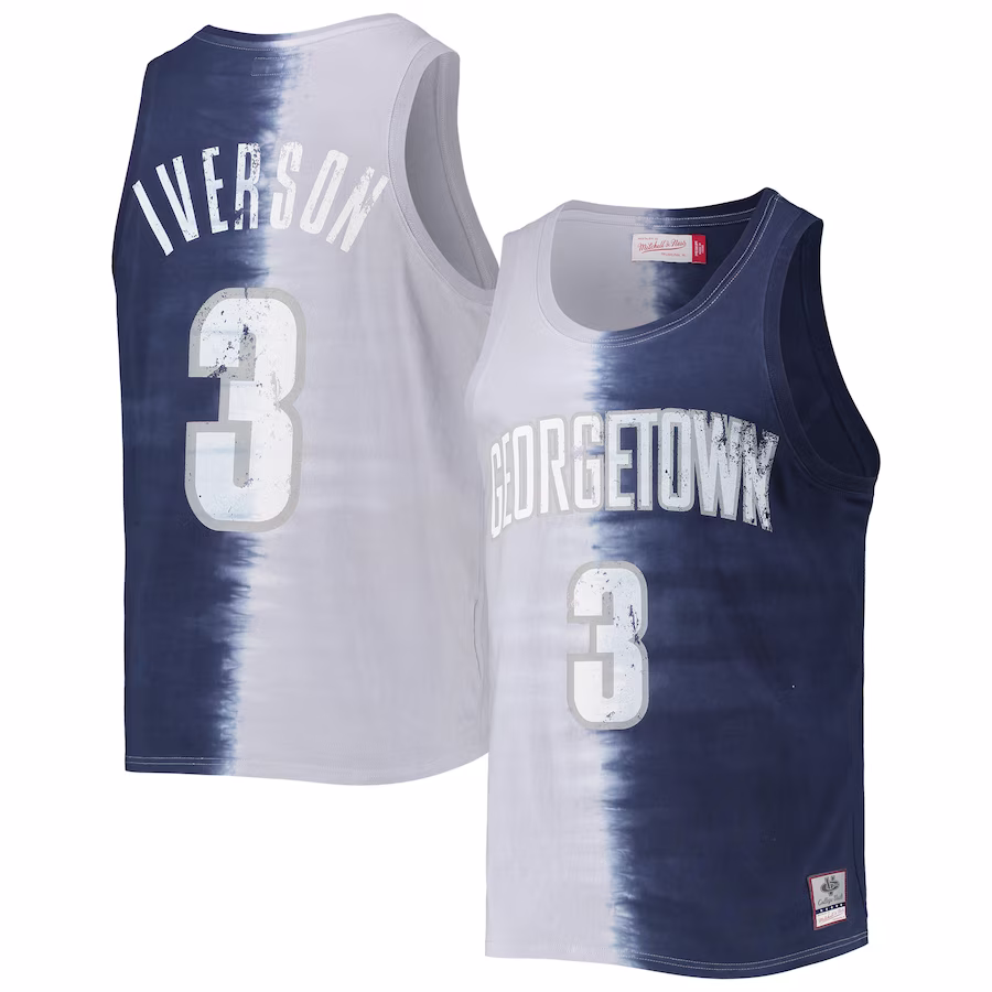 Allen Iverson Georgetown Hoyas Mitchell & Ness Name & Number Tie-Dye Tank Top - Gray/Navy - U-jersey