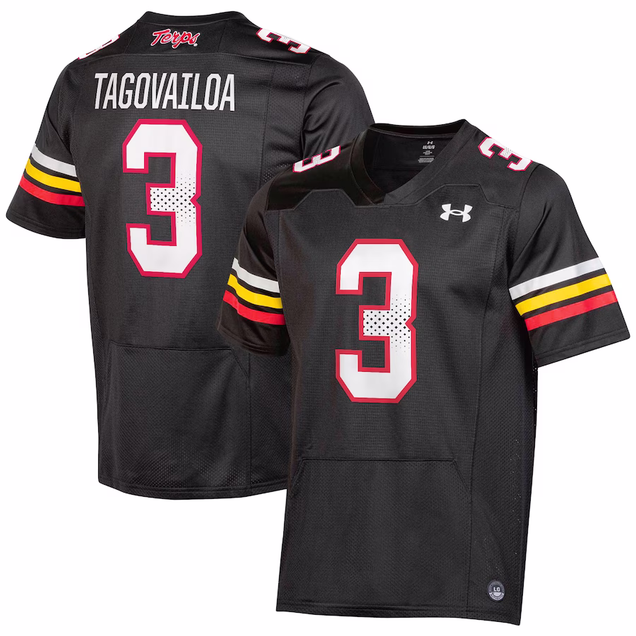 Taulia Tagovailoa Maryland Terrapins Under Armour  NIL Football Replica Player Jersey – Black - U-jersey