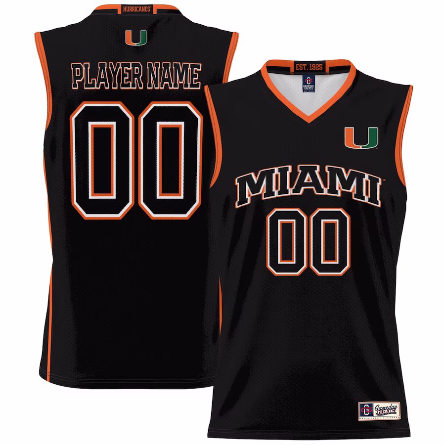 Miami Hurricanes GameDay Greats Youth NIL Pick-A-Player Lightweight Basketball Jersey - Black - U-jersey