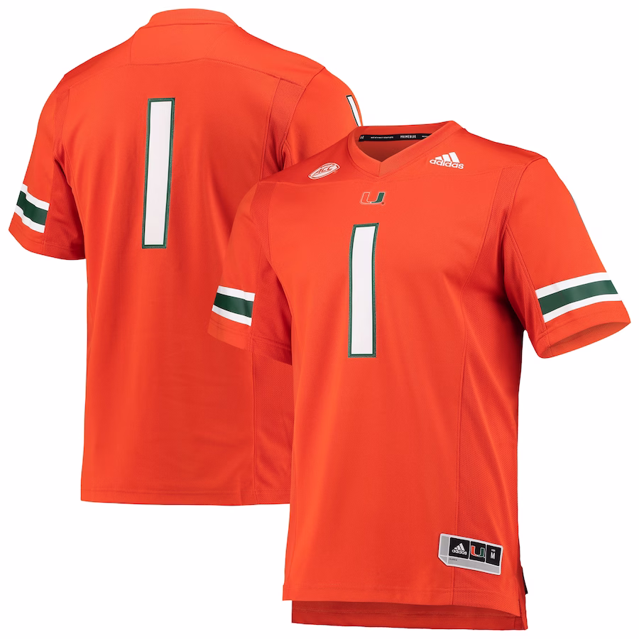 #1 Miami Hurricanes adidas Team Premier Football Jersey - Orange - U-jersey