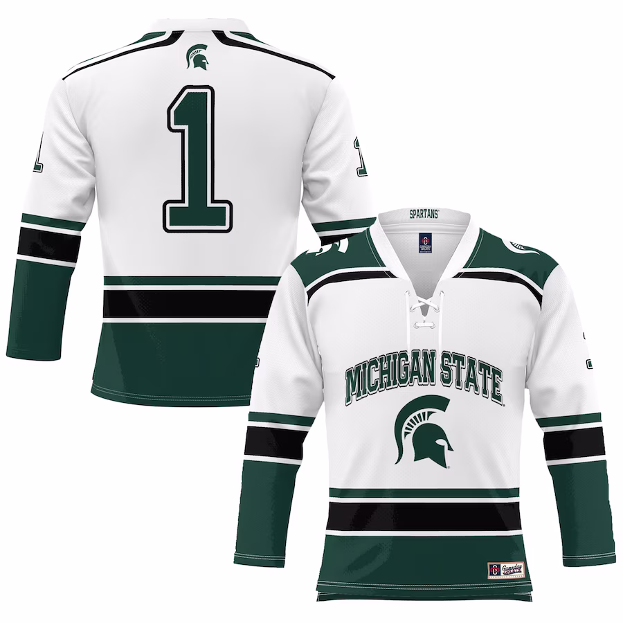 #1 Michigan State Spartans GameDay Greats Youth Hockey Jersey - White - U-jersey