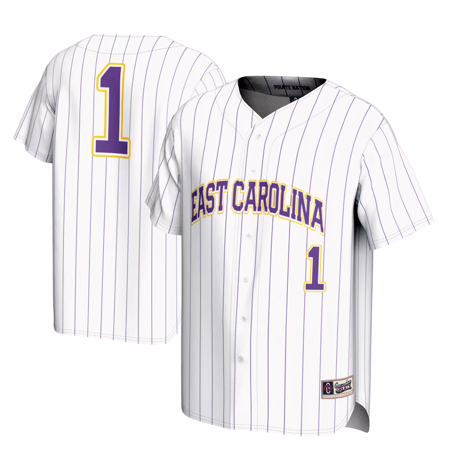 #1 ECU Pirates GameDay Greats Youth Lightweight Baseball Jersey - White - U-jersey