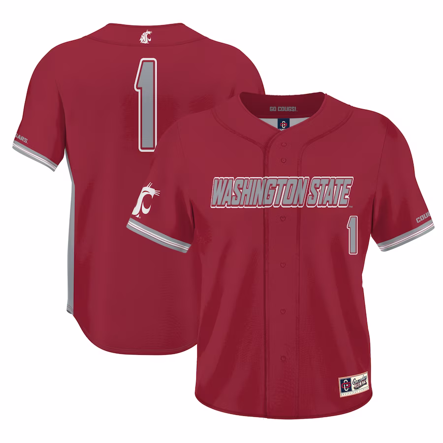 #1 Washington State Cougars GameDay Greats Youth Lightweight Baseball Jersey - Crimson - U-jersey