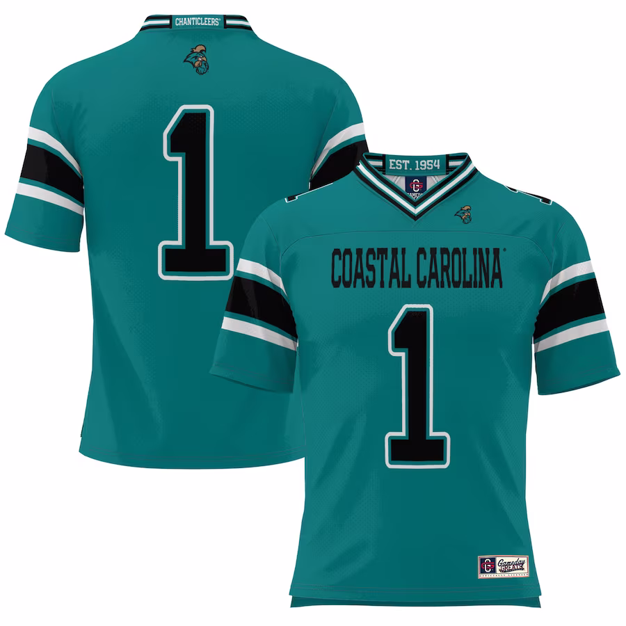 #1 Coastal Carolina Chanticleers GameDay Greats Endzone Football Jersey - Teal - U-jersey
