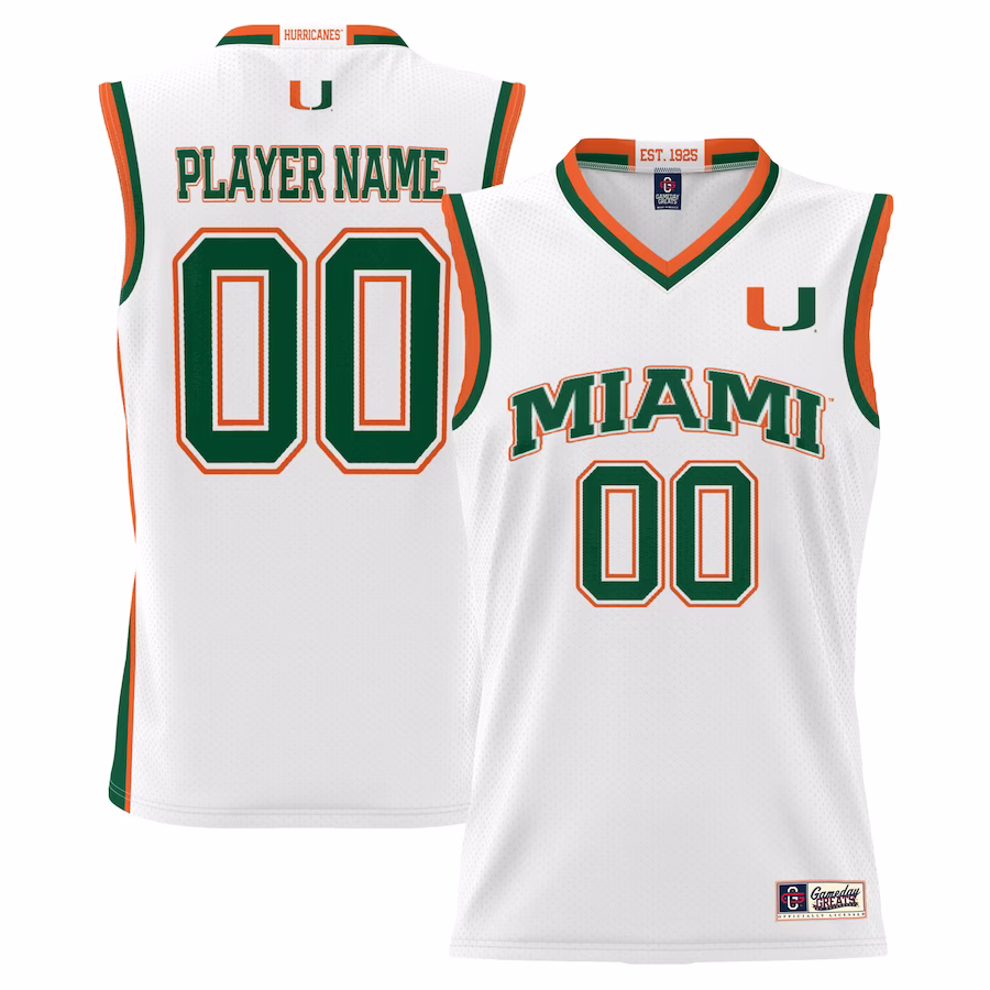 Miami Hurricanes GameDay Greats NIL Pick-A-Player Lightweight Basketball Jersey - White - U-jersey