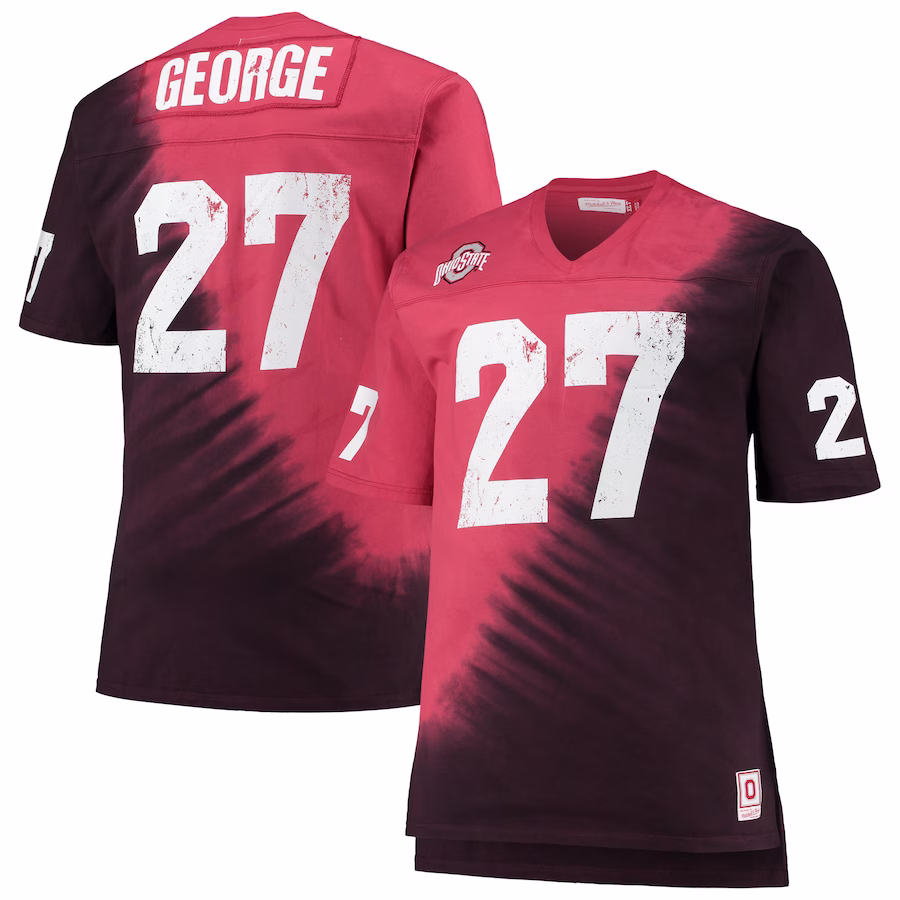 Eddie George Ohio State Buckeyes Mitchell & Ness Name & Number Tie-Dye V-Neck T-Shirt - Scarlet/Black - U-jersey