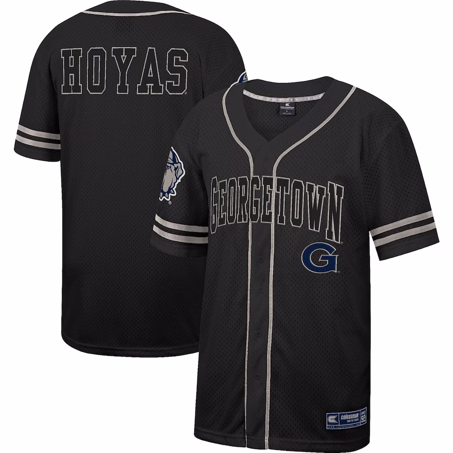 Georgetown Hoyas Colosseum Free Spirited Mesh Button-Up Baseball Jersey - Black - U-jersey