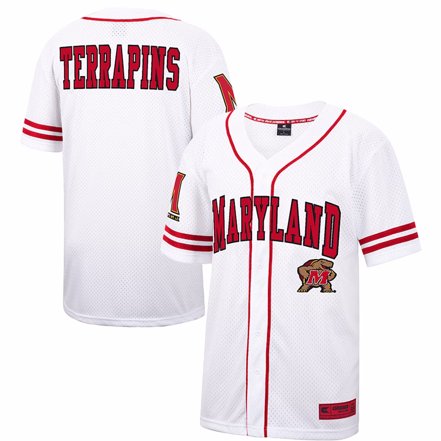 Maryland Terrapins Colosseum Free Spirited Mesh Button-Up Baseball Jersey - White - U-jersey