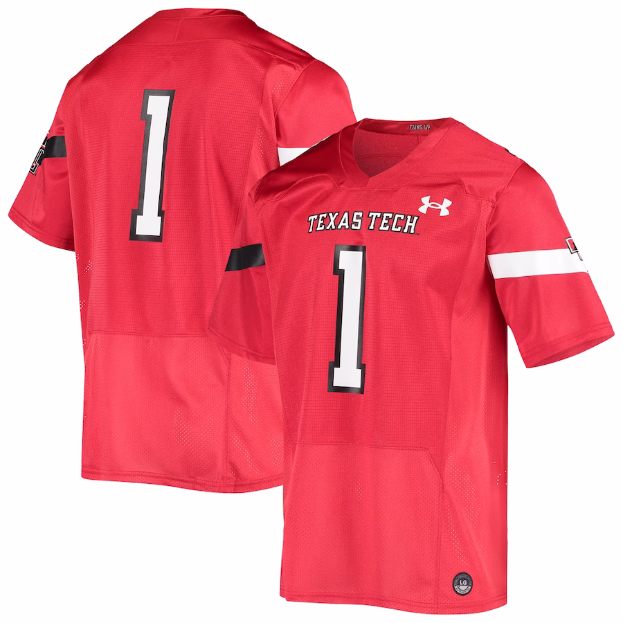 #1 Texas Tech Red Raiders Under Armour Logo Replica Football Jersey - Red - U-jersey