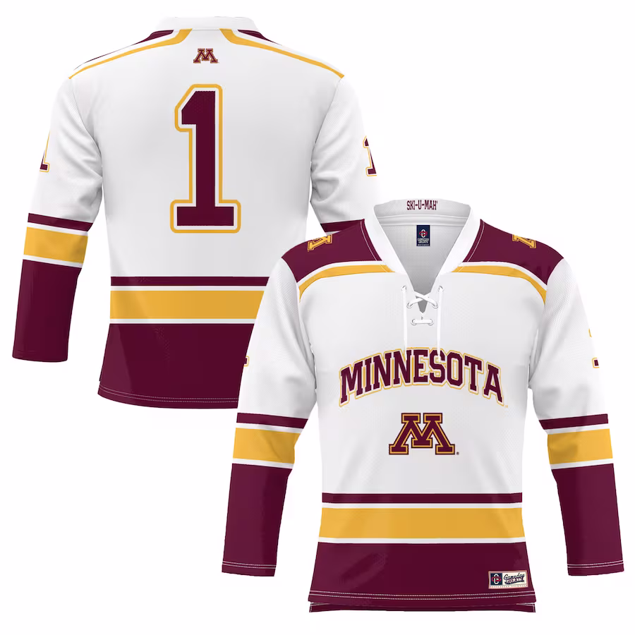 #1 Minnesota Golden Gophers GameDay Greats Youth Hockey Jersey - White - U-jersey