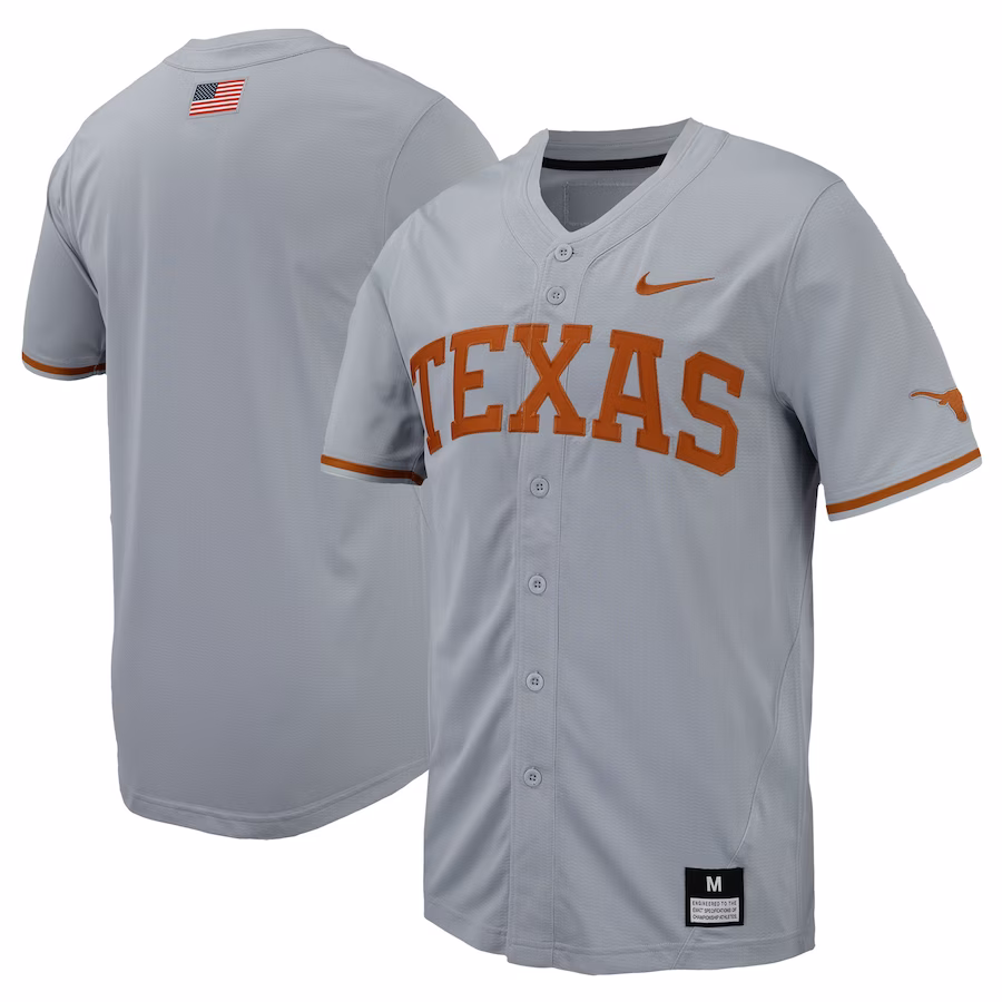 Texas Longhorns Nike Replica Full-Button Baseball Jersey - Gray - U-jersey