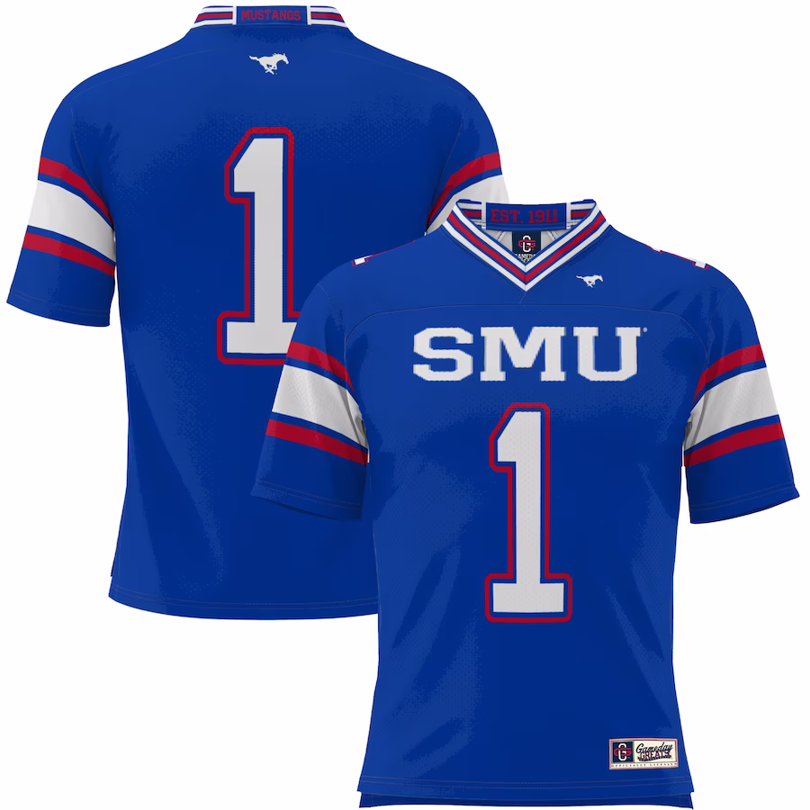 #1 SMU Mustangs GameDay Greats Youth Endzone Football Jersey - Blue - U-jersey