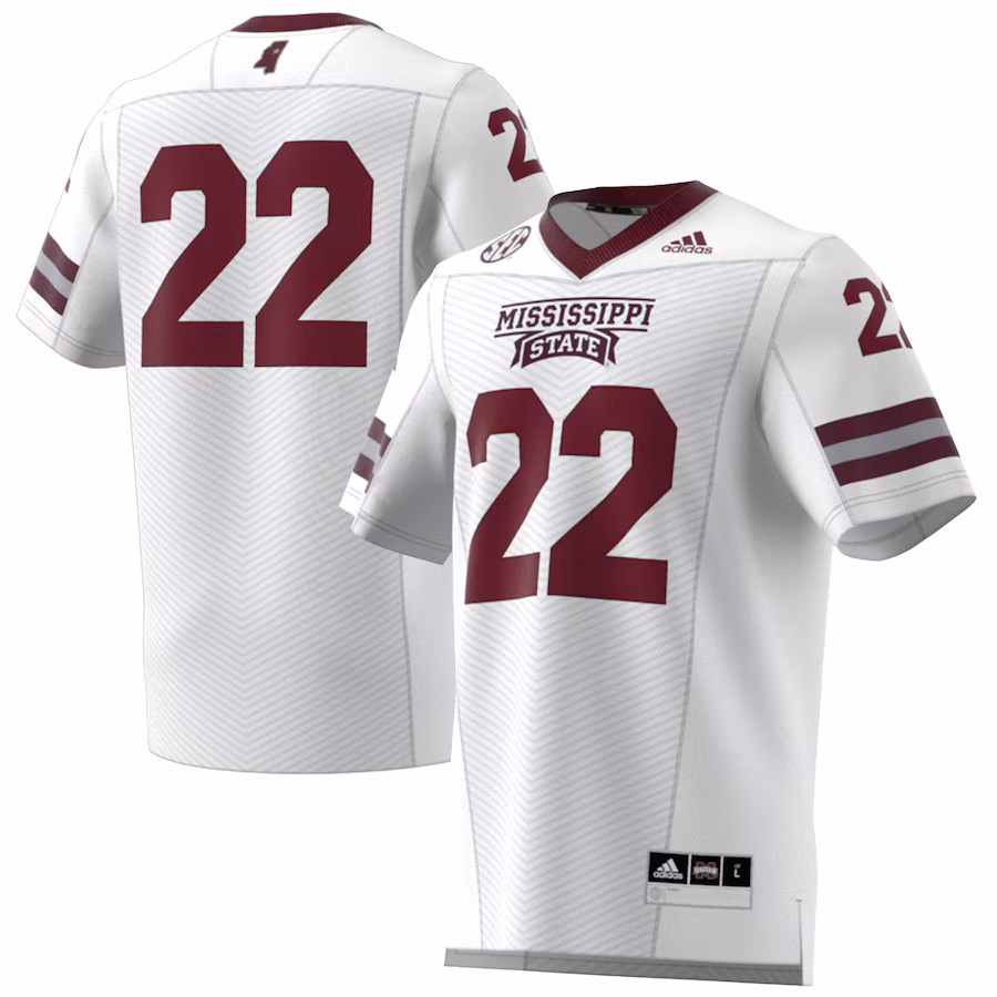 #22 Mississippi State Bulldogs adidas Premier Strategy Jersey - White - U-jersey