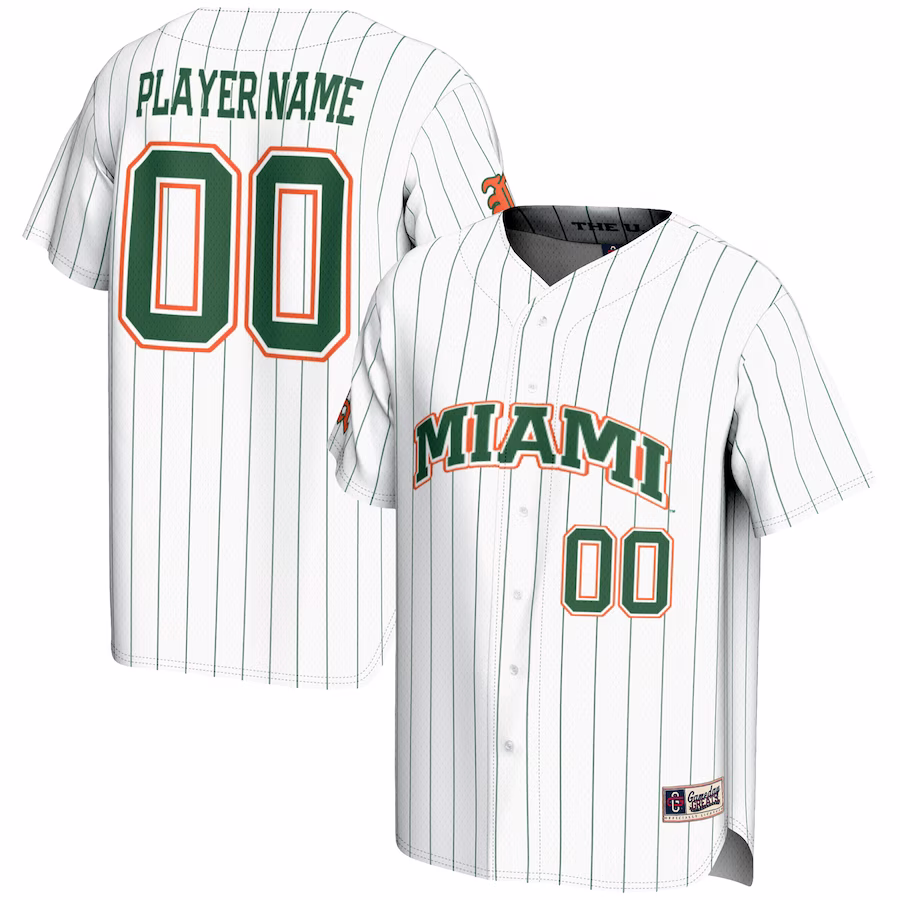Miami Hurricanes GameDay Greats NIL Pick-A-Player Lightweight Baseball Jersey - White - U-jersey