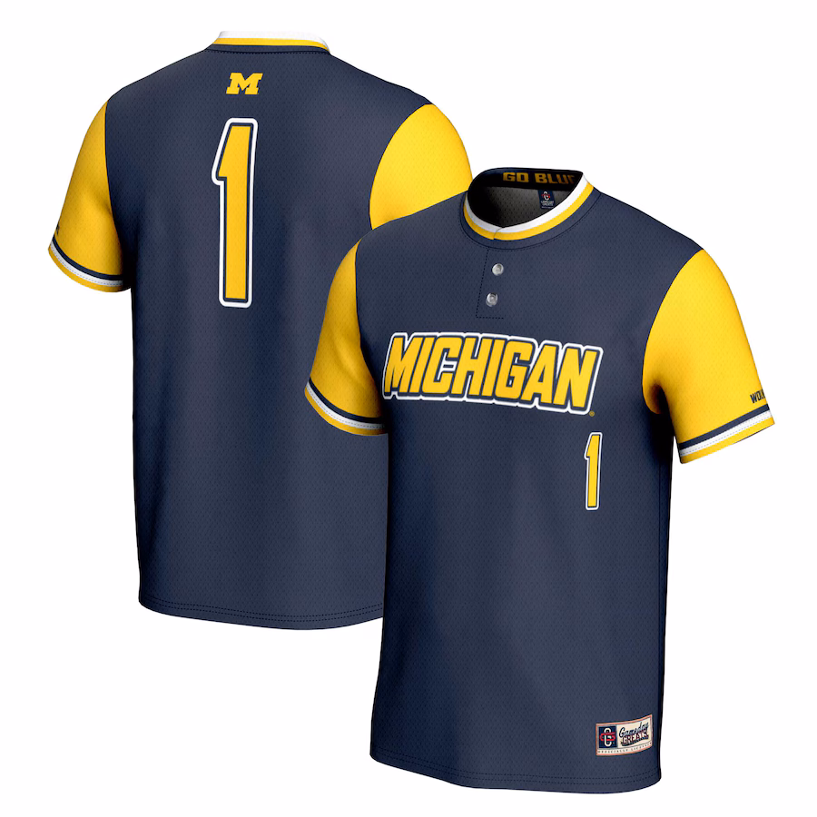 #1 Michigan Wolverines GameDay Greats Youth Lightweight Softball Jersey - Navy - U-jersey