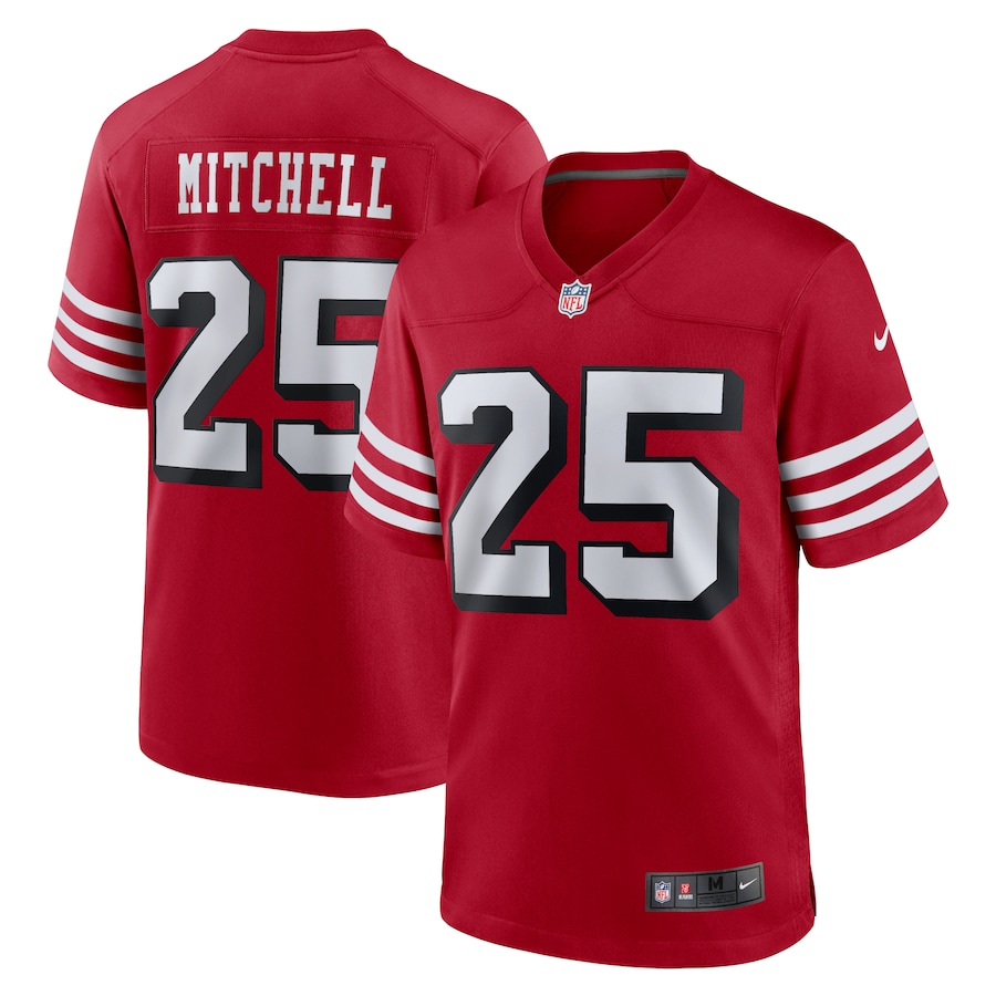 Men's San Francisco 49ers Elijah Mitchell Nike Scarlet Alternate Team Game Jersey - U-jersey