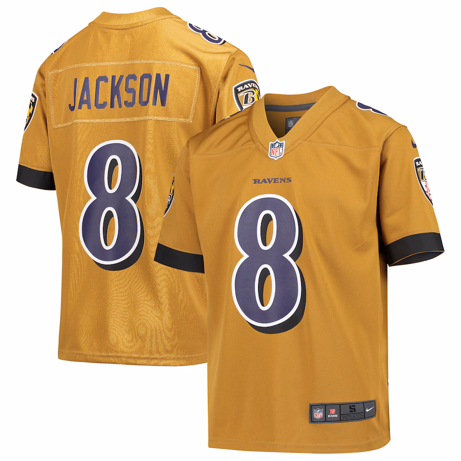 Youth Baltimore Ravens Lamar Jackson Nike Gold Inverted Game Jersey - U-jersey