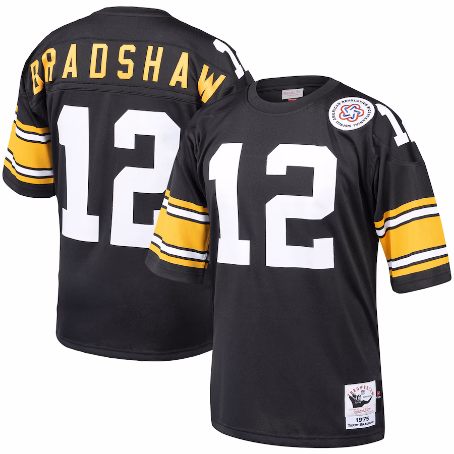 Men's Pittsburgh Steelers Terry Bradshaw Mitchell & Ness Black Authentic Throwback Retired Player Jersey - U-jersey