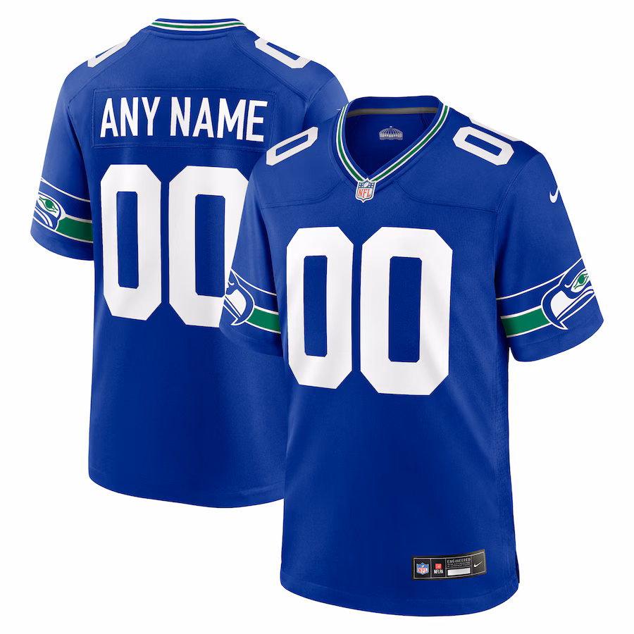 Men's Seattle Seahawks Nike Royal Throwback Custom Jersey - U-jersey