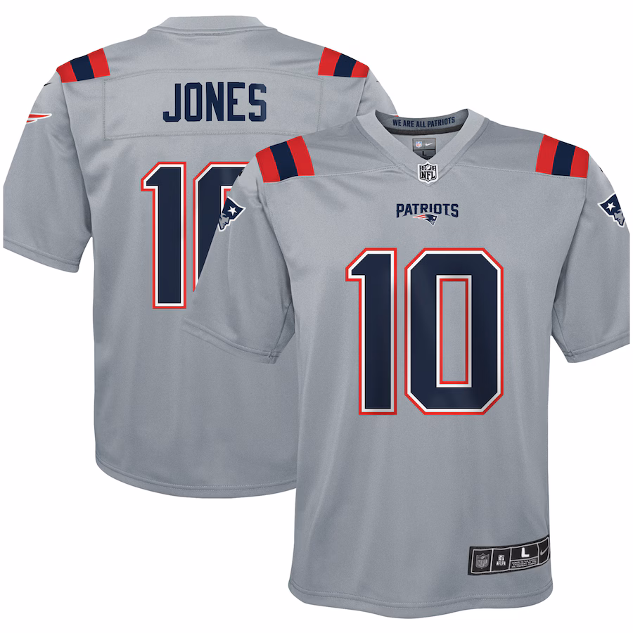 Youth New England Patriots Mac Jones Nike Gray Inverted Game Jersey - U-jersey