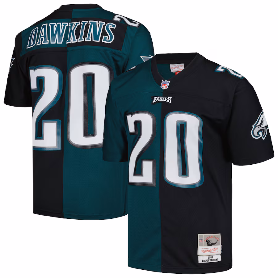 Men's Philadelphia Eagles Brian Dawkins Mitchell & Ness Midnight Green/Black 2004 Split Legacy Replica Jersey - U-jersey