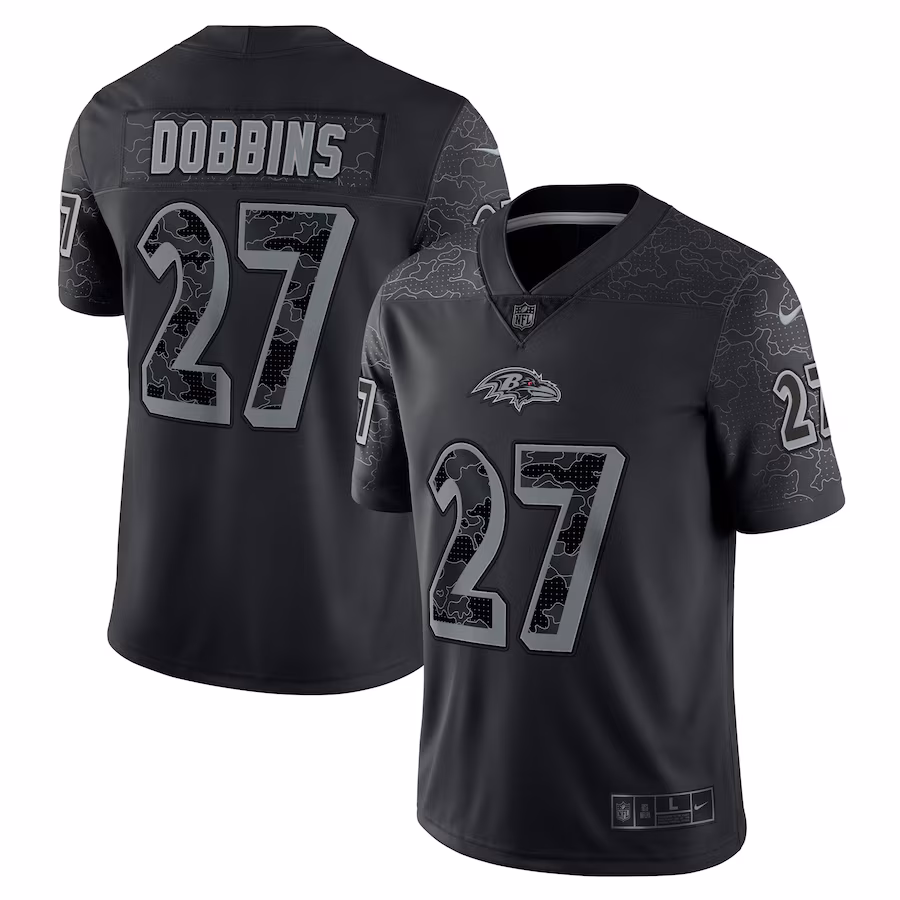 Men's Baltimore Ravens J.K. Dobbins Nike Black RFLCTV Limited Jersey - U-jersey