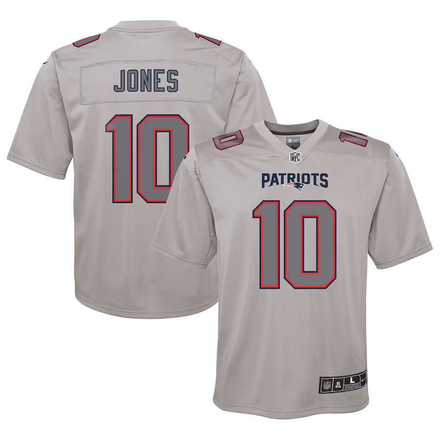 Youth New England Patriots Mac Jones Nike Gray Atmosphere Fashion Game Jersey - U-jersey