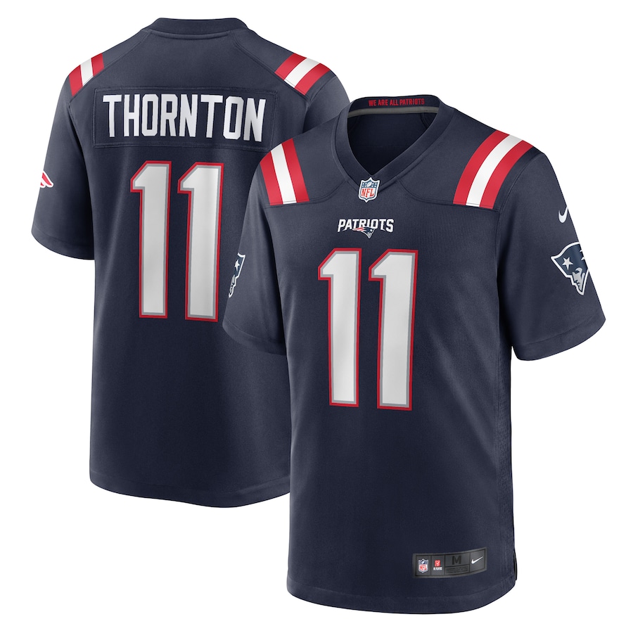 Men's New England Patriots Tyquan Thornton Nike Navy Game Player Jersey - U-jersey