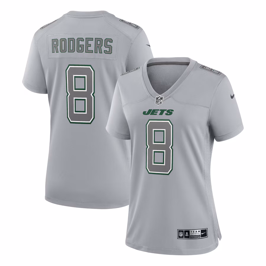 Women's New York Jets Aaron Rodgers Nike Heather Gray Atmosphere Fashion Game Jersey - U-jersey