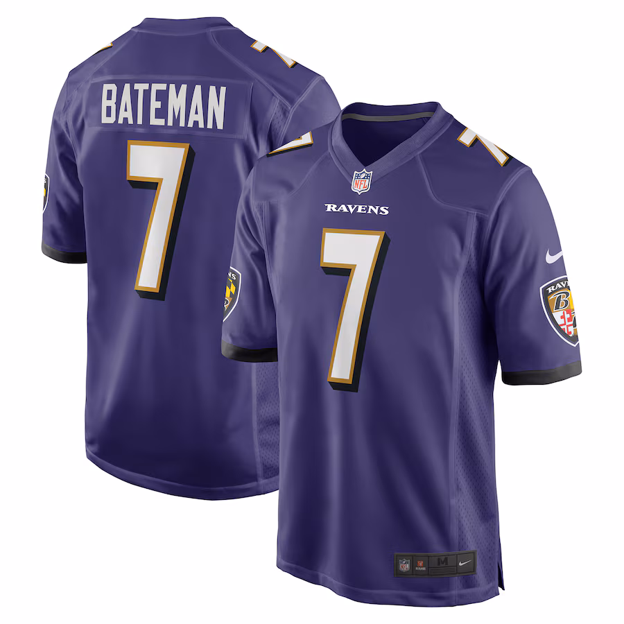 Men's Baltimore Ravens Rashod Bateman Nike Purple Game Player Jersey - U-jersey
