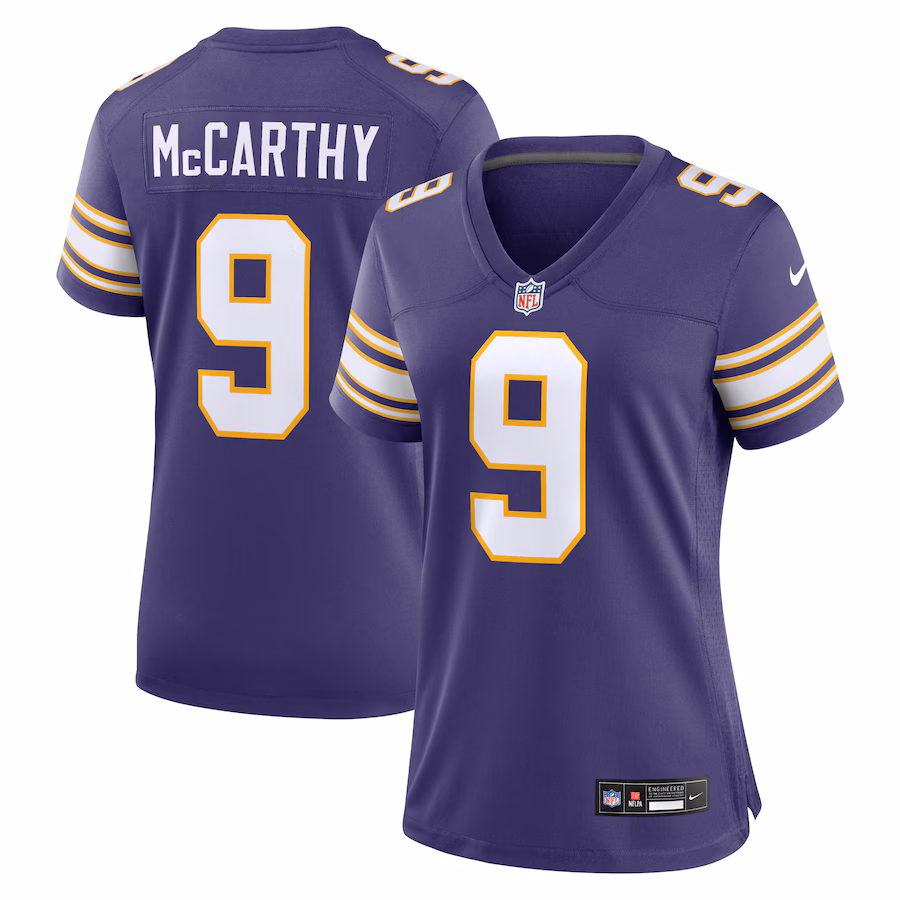 Women's Minnesota Vikings J.J. McCarthy Nike Purple 2nd Alternate 2024 NFL Draft First Round Pick Player Game Jersey - U-jersey