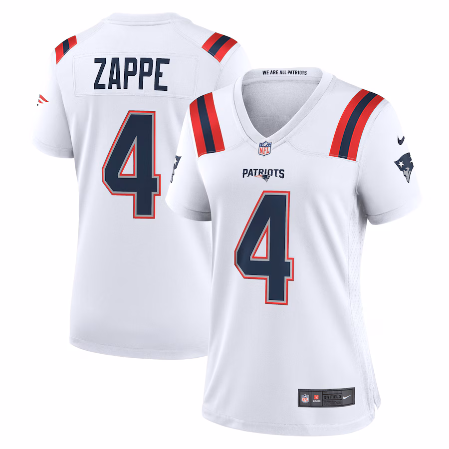 Women's New England Patriots Bailey Zappe Nike White Game Player Jersey - U-jersey