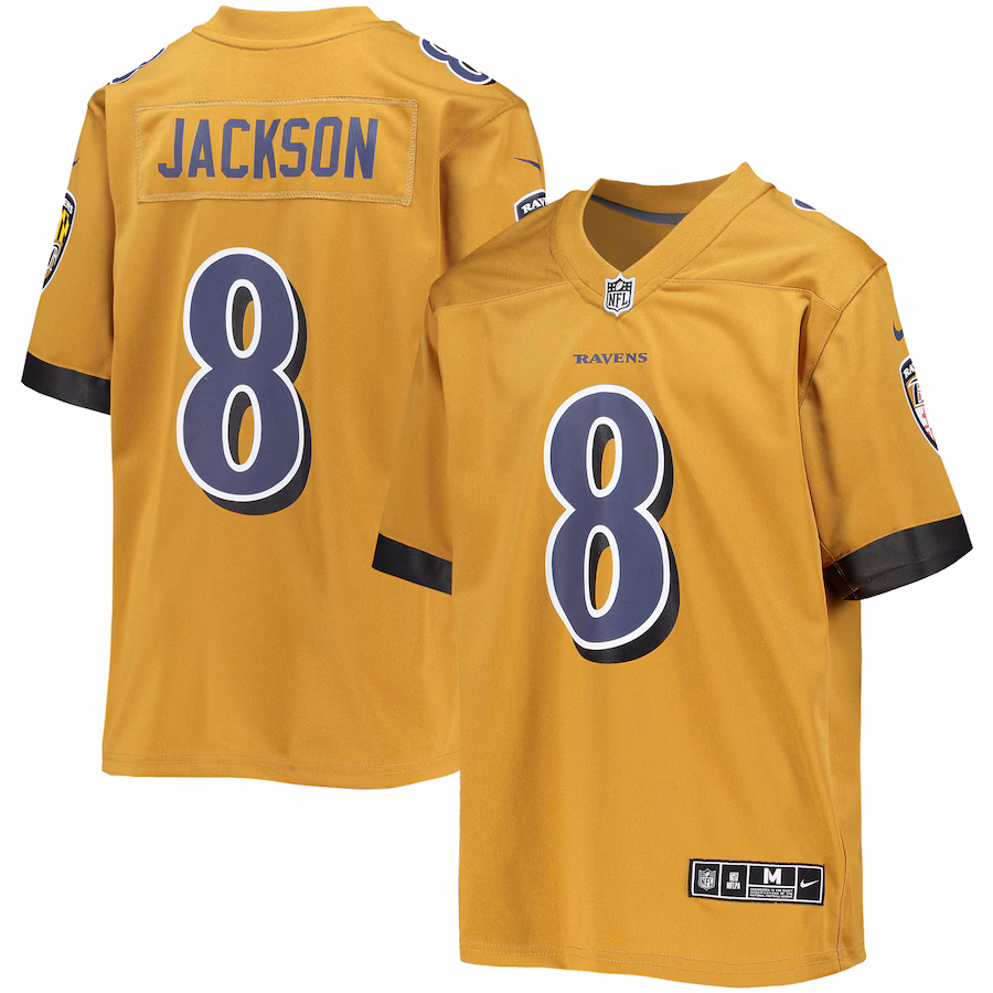 Youth Baltimore Ravens Lamar Jackson Nike Gold Inverted Team Game Jersey - U-jersey