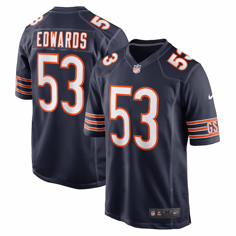 Men's Chicago Bears TJ Edwards Nike Navy Game Player Jersey - U-jersey
