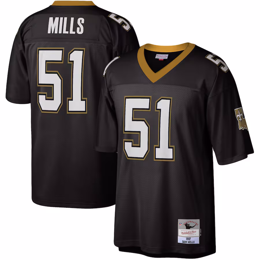 Men's New Orleans Saints Sam Mills Mitchell & Ness Black Legacy Replica Jersey - U-jersey