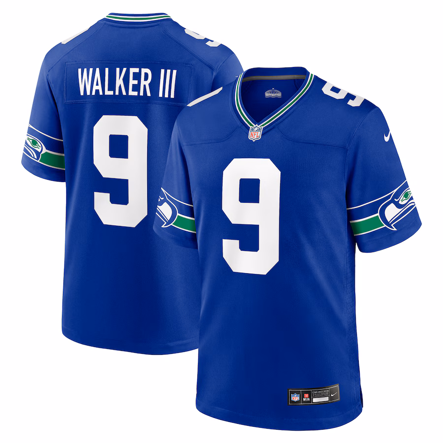 Men's Seattle Seahawks Kenneth Walker III Nike Royal Throwback Player Game Jersey - U-jersey