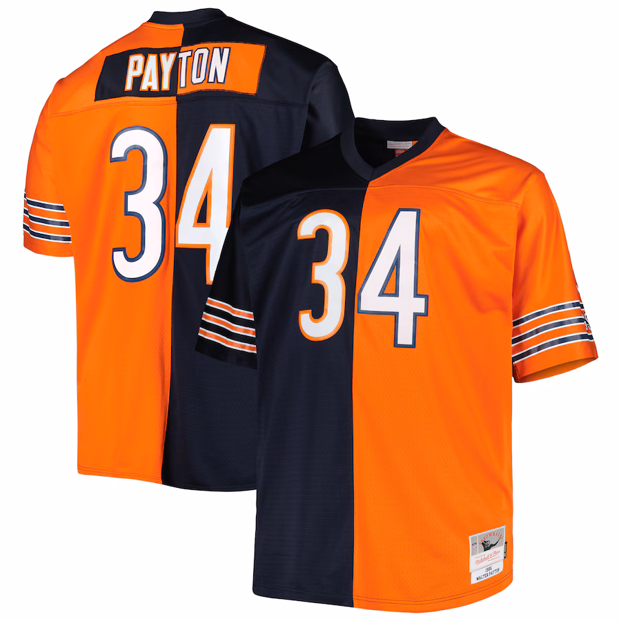 Men's Chicago Bears Walter Payton Mitchell & Ness Navy/Orange Big & Tall Split Legacy Retired Player Replica Jersey - U-jersey