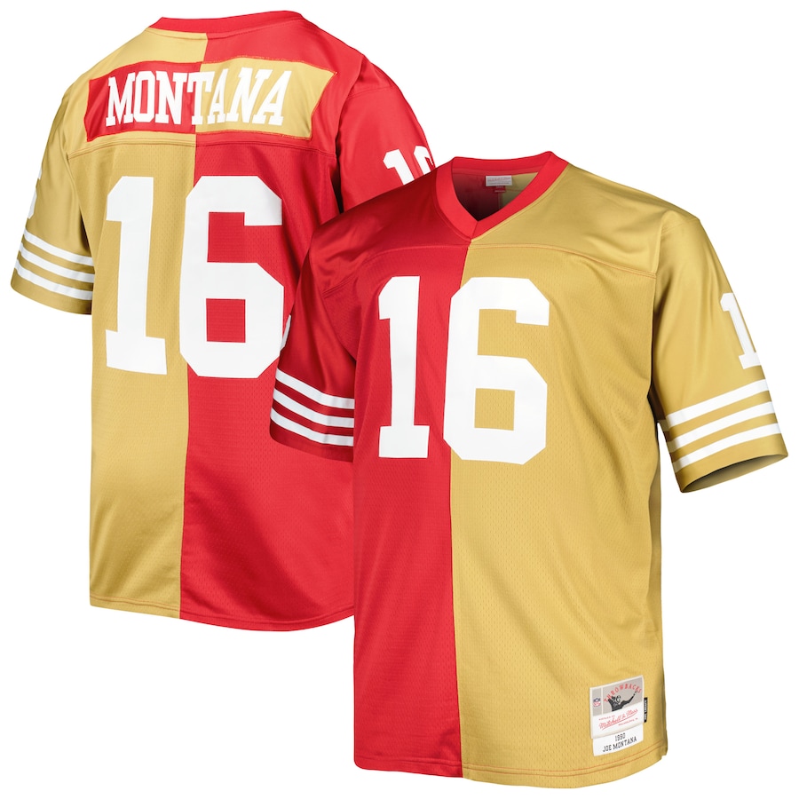 Men's San Francisco 49ers Joe Montana Mitchell & Ness Scarlet/Gold Big & Tall Split Legacy Retired Player Replica Jersey - U-jersey
