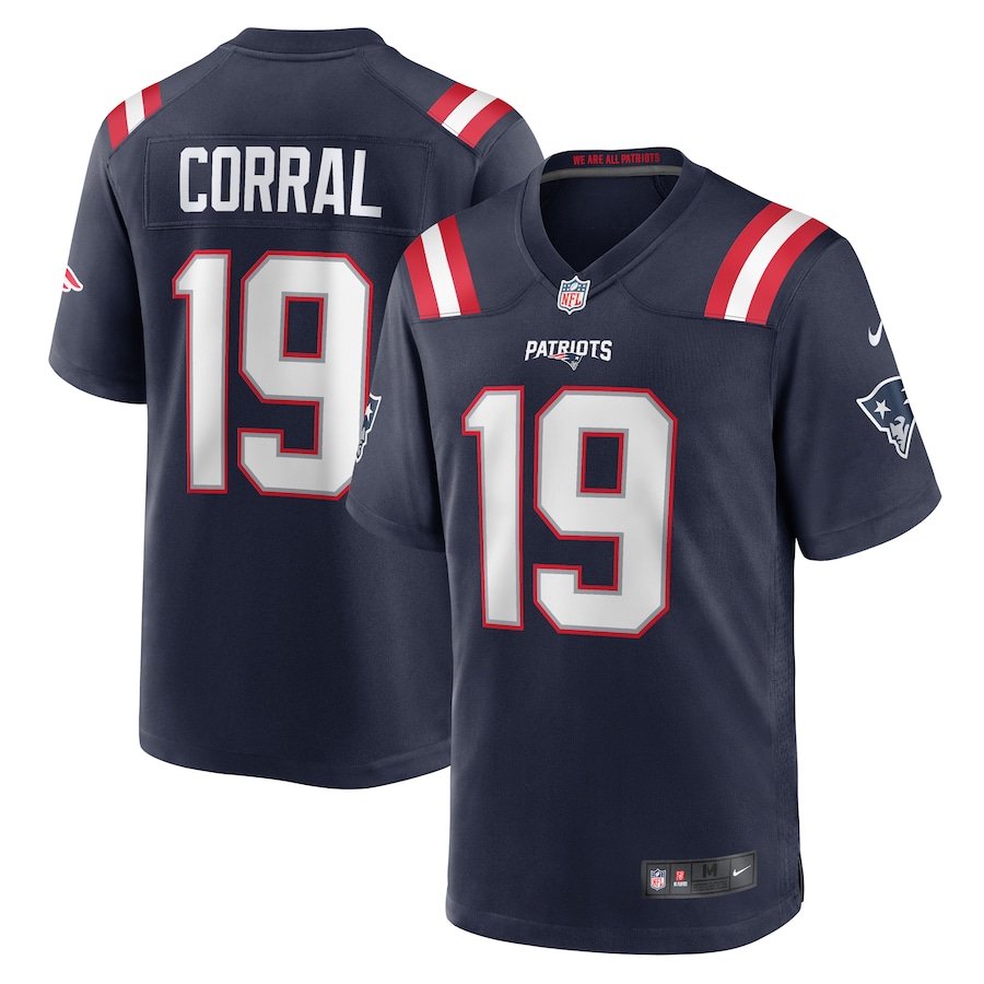 Men's New England Patriots Matt Corral Nike  Navy Team Game Jersey - U-jersey