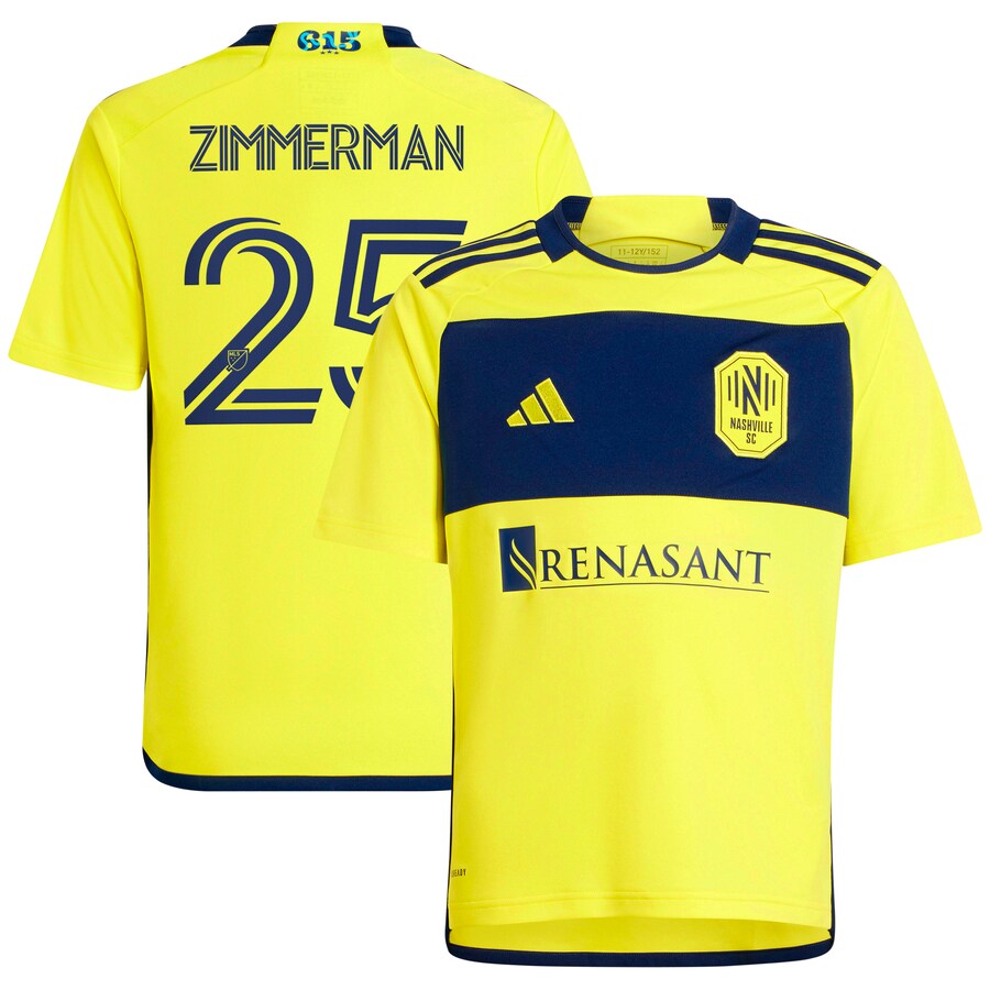 Youth Nashville SC Walker Zimmerman adidas Yellow 2024 The 615 Kit Replica Player Jersey - U-jersey
