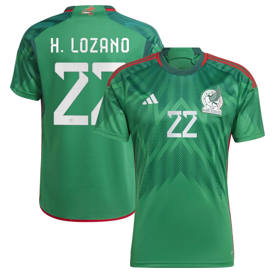 Men's Mexico National Team Hirving Lozano adidas Green 2022/23 Home Replica Jersey - U-jersey